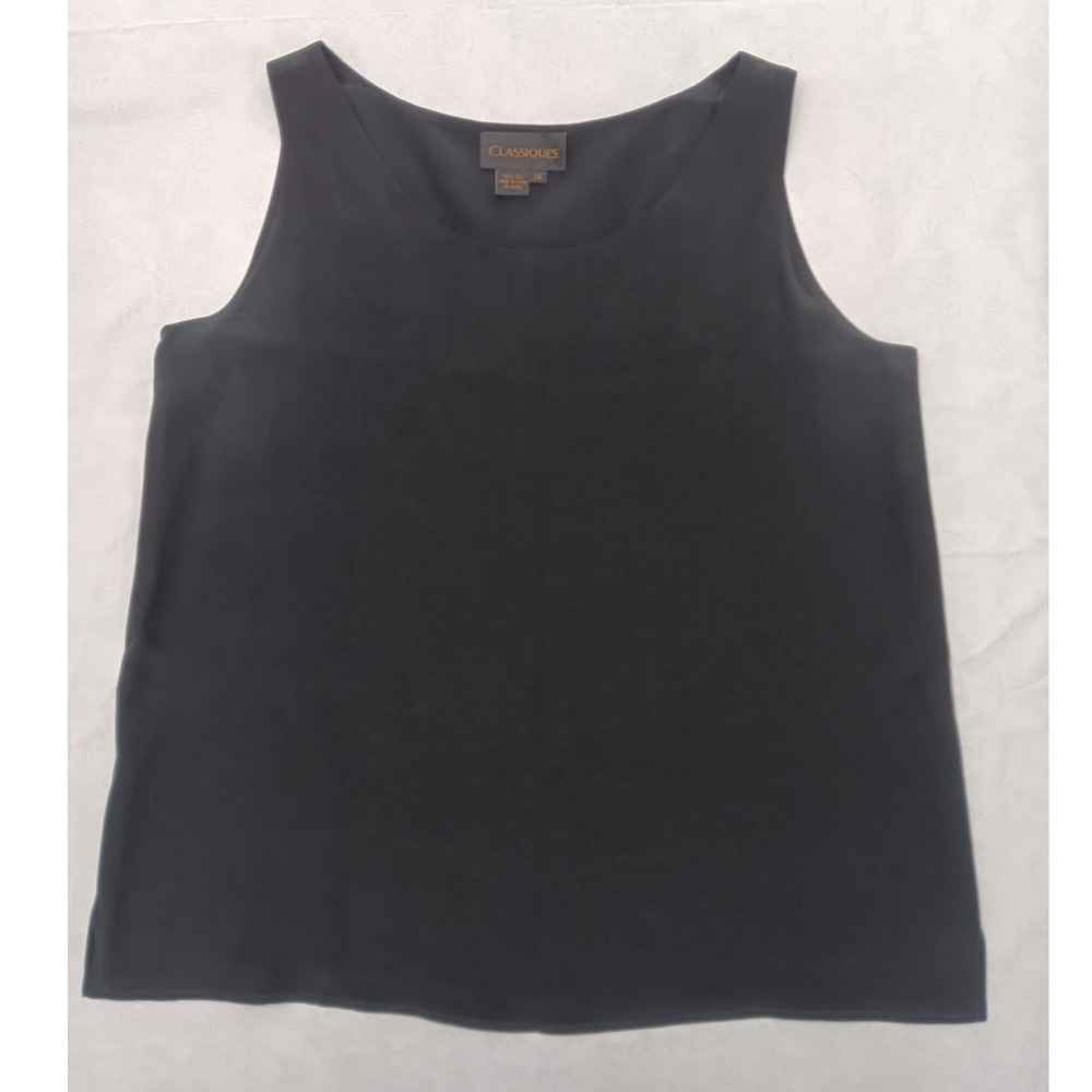 Classiques Womens Black 100% Silk Sleeveless Scoop Neck Shell Tank Top Size 14